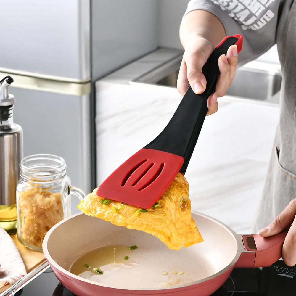 3-in-1 silicone food clip spatula for flipping, scraping, and cooking