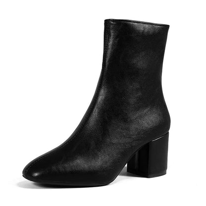 Women's chunky heel pointed toe boots with side zipper in four colors