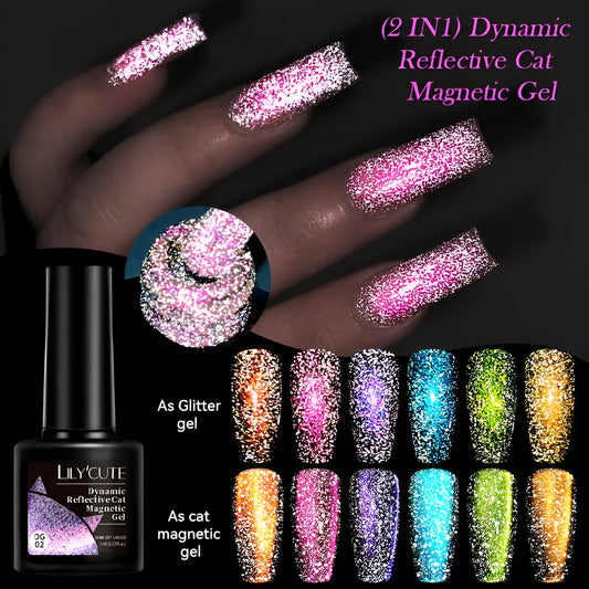 Diamond In The Debris Cat Eye Series UV Gel Polish bottles in six colours with glitter and fragments