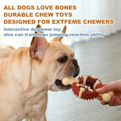 Bone-shaped natural rubber dog toy for teeth grinding and anxiety relief in two sizes