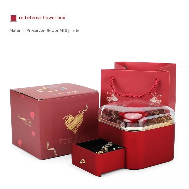 Valentine's Day Rose Flower Drawer Jewelry Box in various colors