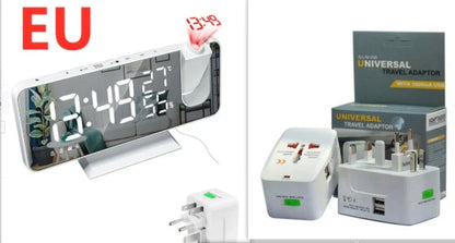 Multifunctional Radio Projection Alarm Clock with adjustable brightness and USB charging port