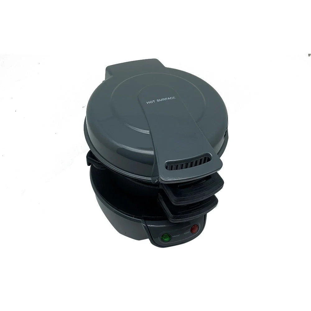 Versatile Breakfast Maker with sandwich, waffle, and egg cooking functions in bright red, orange, and silver gray colors