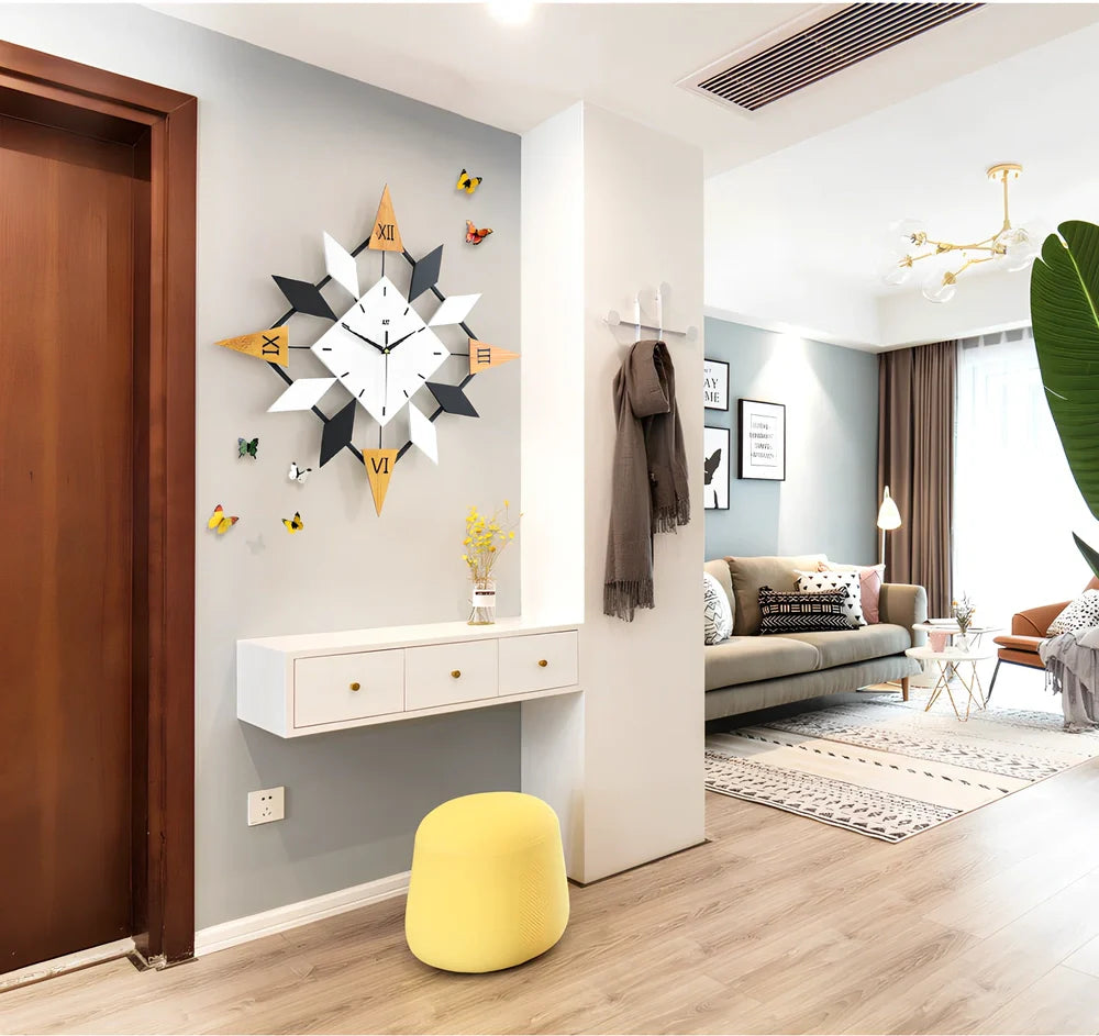 Large diamond pattern wall clock with solid wood dial measuring 60x60cm with silent movement