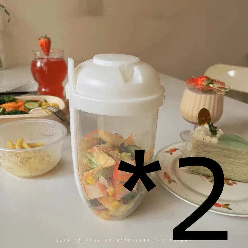 Modern minimalist salad cup with fork and cover, 1000ml capacity, available in four colors