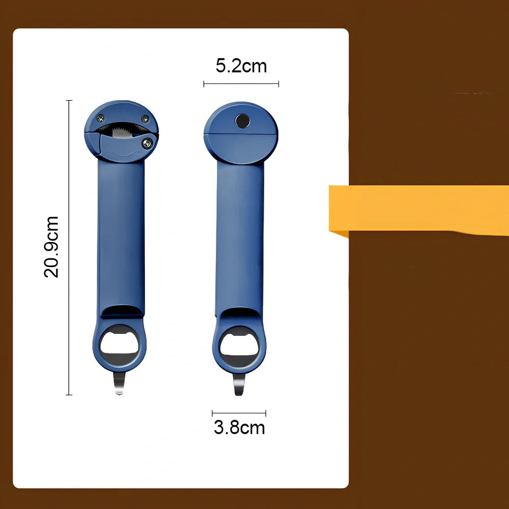 Stainless steel manual can opener with grey gear mechanism and ergonomic handles