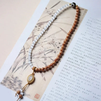 Sandalwood and opal Tibetan beads bracelet with double ring design in retro style