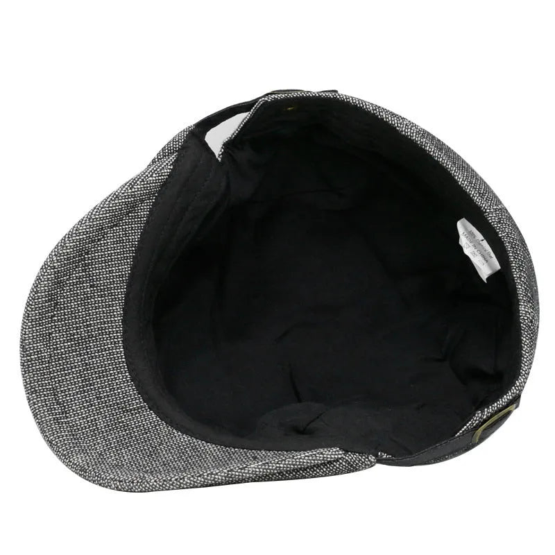 Men's cotton linen blend beret in dome crown style, adjustable for head circumference 55-58cm