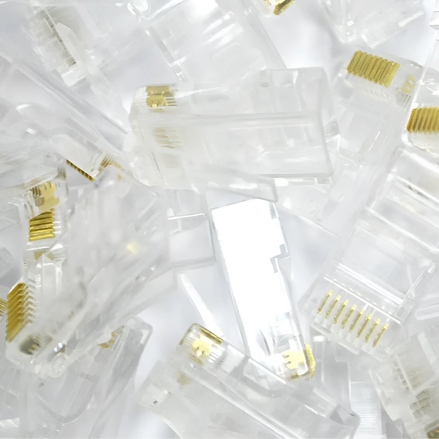 White 8P8C network modular plug with three-fork gold-plated contacts and all-copper insert