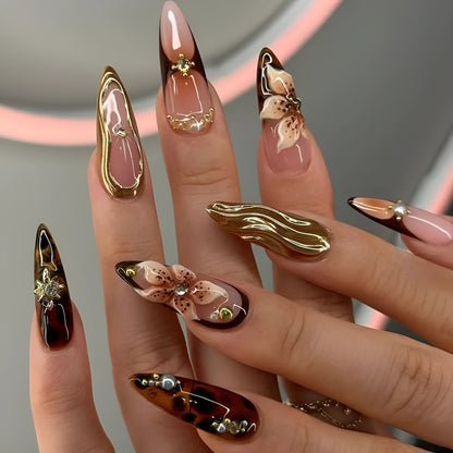 Sweet floral design press-on nail armour for women in cool colour XM325