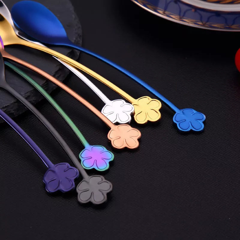 304 stainless steel gold plated dessert spoon with floral design
