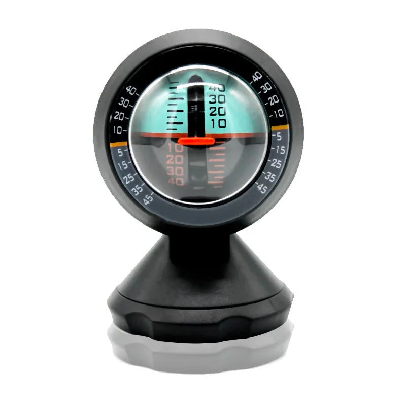 Black vehicle mounted slope meter on dashboard showing inclination measurement