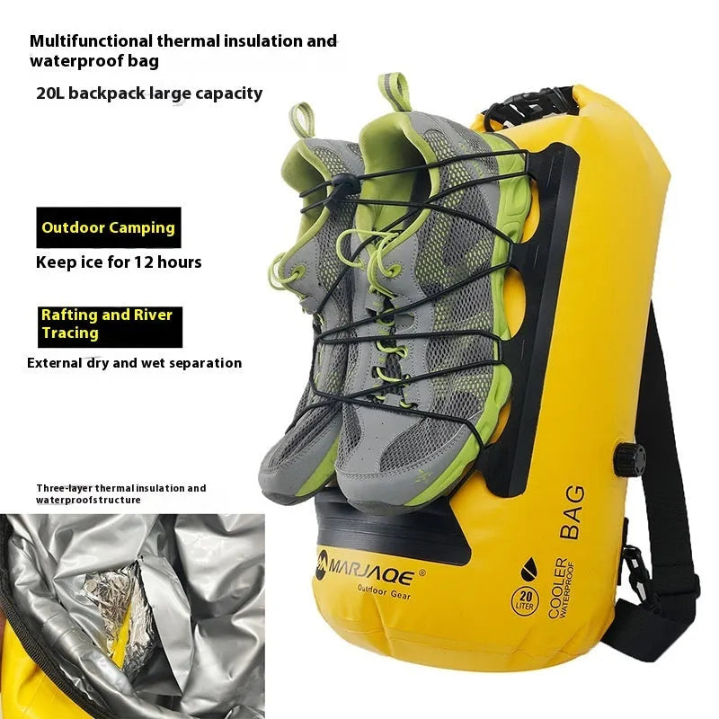 Waterproof Backpack 20L Capacity PVC Material Dry Wet Separation Design Outdoor Thermal Camping Hiking Leisure Travel Rucksack for Water Sports in Yellow or Black