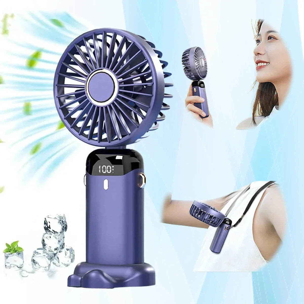 USB Rechargeable Handheld Mini Fan with 5 Adjustable Speed Settings and Foldable Design