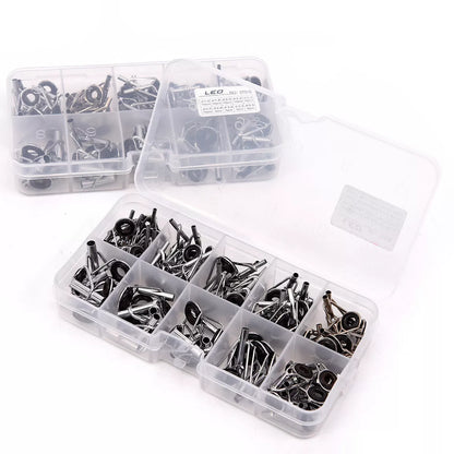 Boxed set of 80 alloy sea fishing rod guide rings for enhanced performance