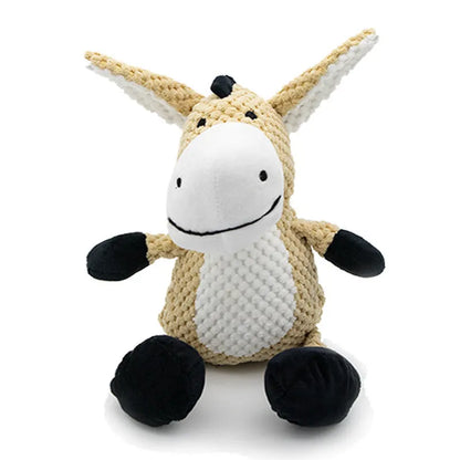 Plush dog squeaky toy in animal shapes for teeth cleaning and interactive play