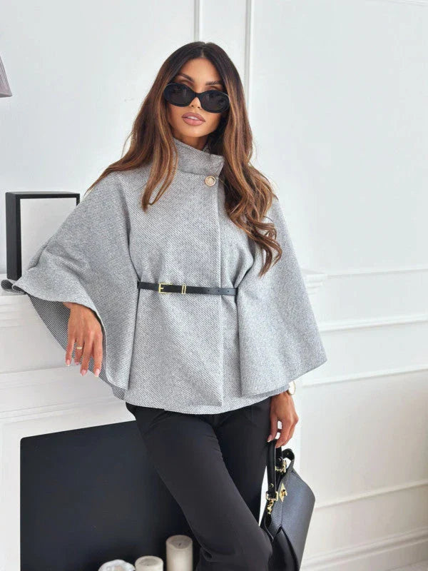 Stylish batwing cloak jacket with belt, available in various colors for women's fashion and outerwear