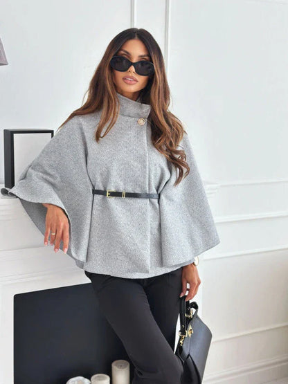 Stylish batwing cloak jacket with belt, available in various colors for women's fashion and outerwear
