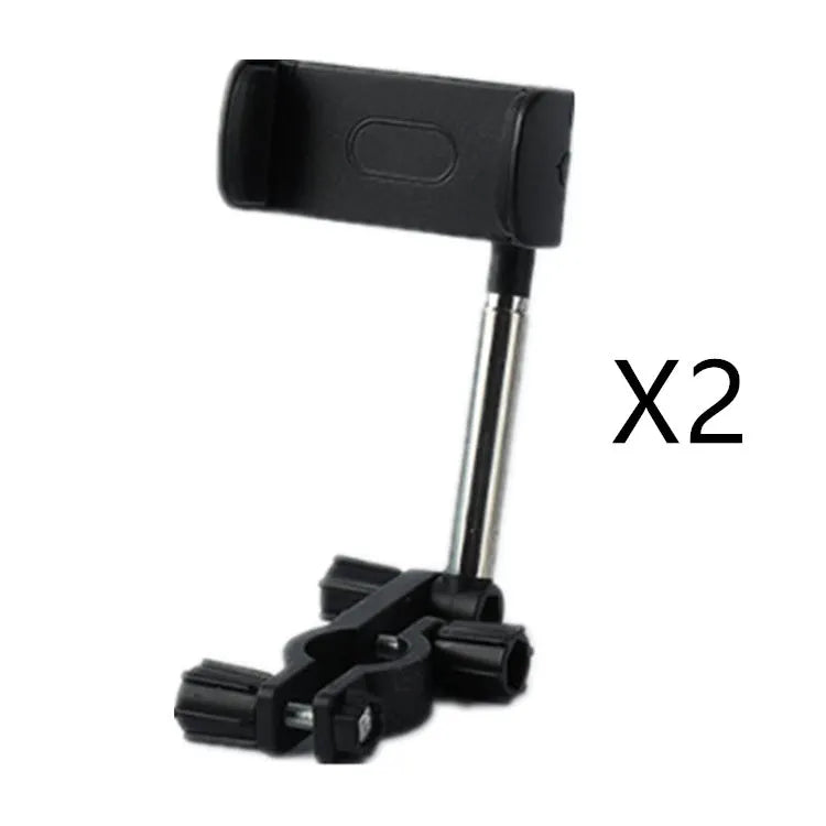 Black ABS plastic mobile phone bracket mounted on a car rearview mirror.