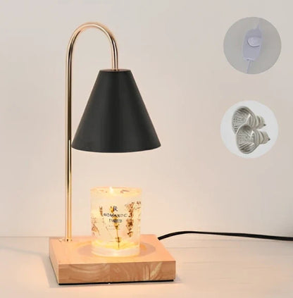 Log aromatherapy melting wax lamp measuring 37cm tall with natural wood base and white lampshade