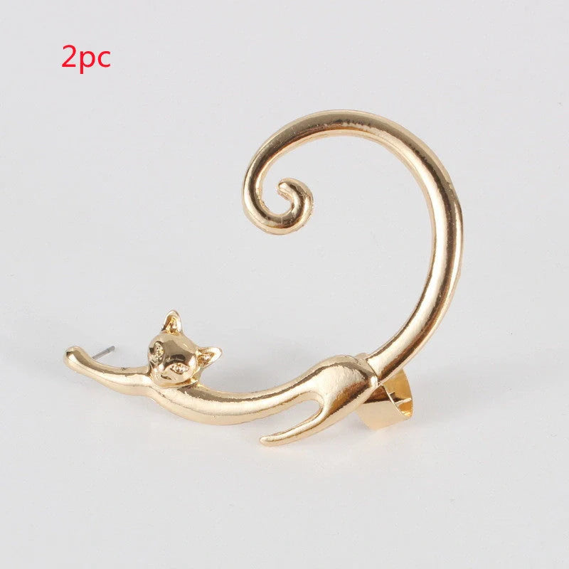 Stylish cat ear cuff earring with punk rock inspired design in black, gold, and silver colors