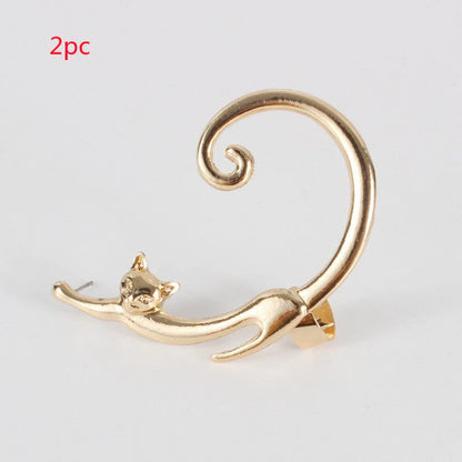 Stylish cat ear cuff earring with punk rock inspired design in black, gold, and silver colors