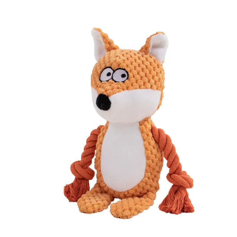 Plush dog rope toy in animal design for interactive tug-of-war play