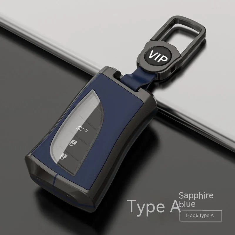 Lexus car key case cover in zinc alloy and TPU shown in black, with optional belt buckle attachment.