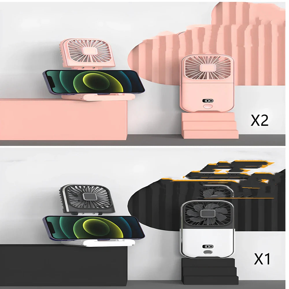 F30Pro folding portable handheld fan in white with digital display, 169x81x20mm size, USB charging, plastic blades for cooling