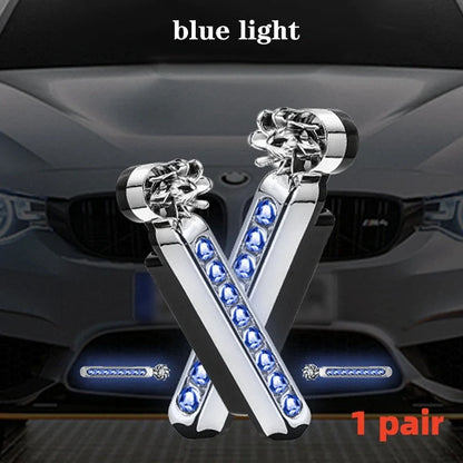 Wind-powered LED daytime running lights for cars and motorcycles in colorful, white, and blue options