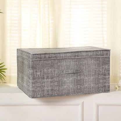 Fabric foldable storage box in light grey with dimensions 40×30×25cm showing folded and unfolded states