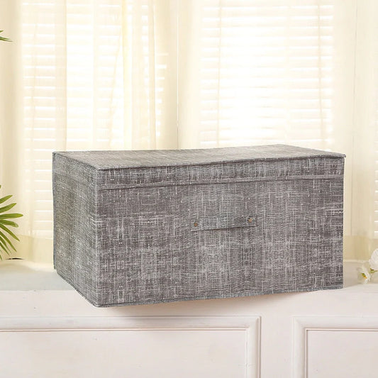 Fabric foldable storage box in light grey with dimensions 40×30×25cm showing folded and unfolded states