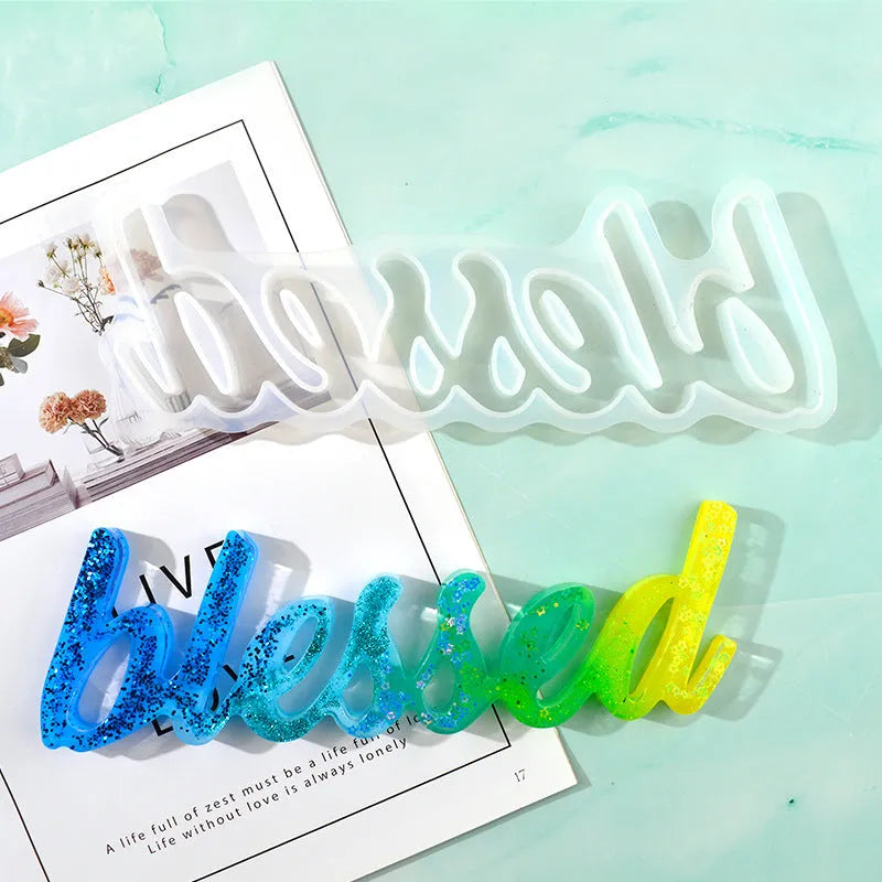 Silicone epoxy mould for resin crafts showing English mirror letters with love word designs in irregular shapes