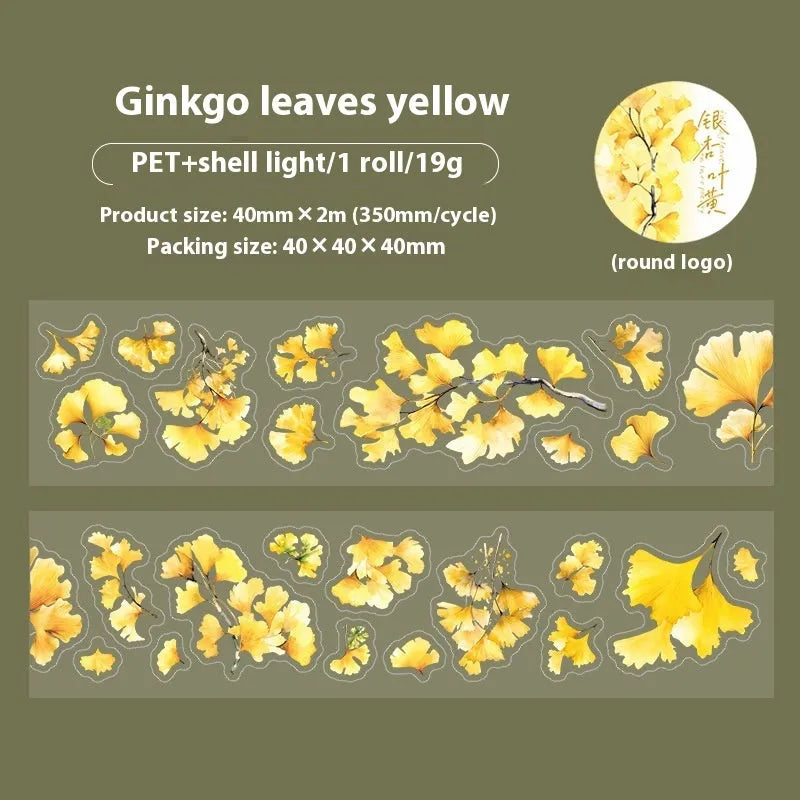 Deciduous Poetry Series DIY decorative stickers roll with 40mm width, 2m length, and PET material in nature colours