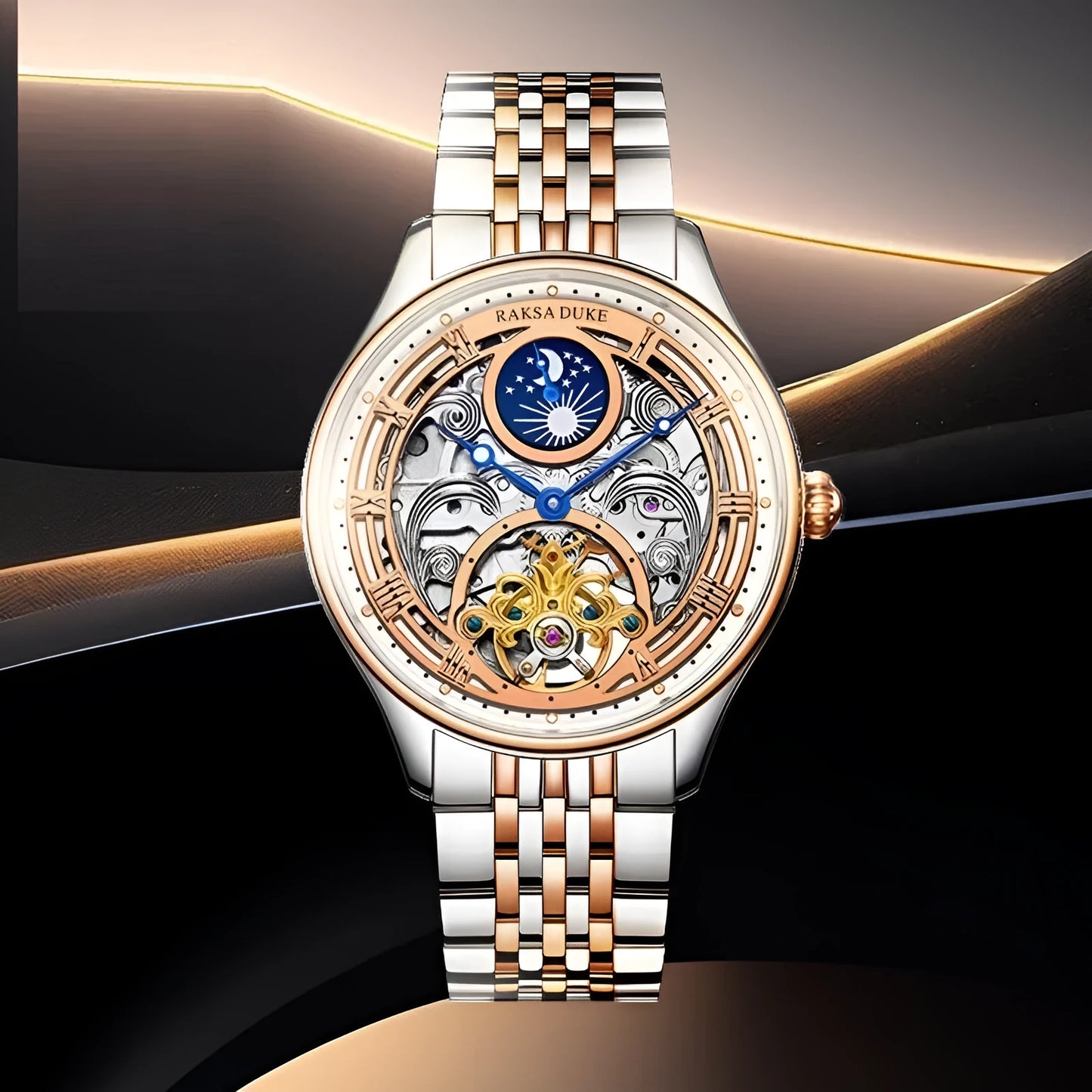 Business leisure waterproof watch with steel strap, 16mm thickness, Duke Rosa style