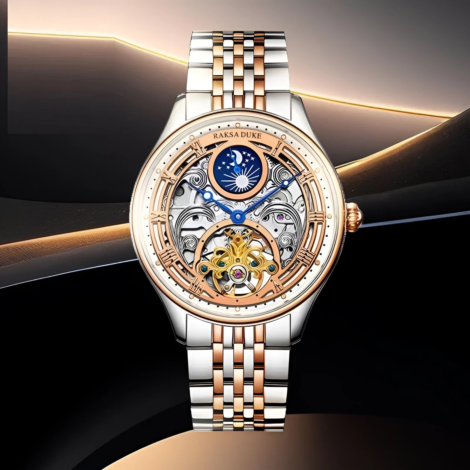 Business leisure waterproof watch with steel strap, 16mm thickness, Duke Rosa style
