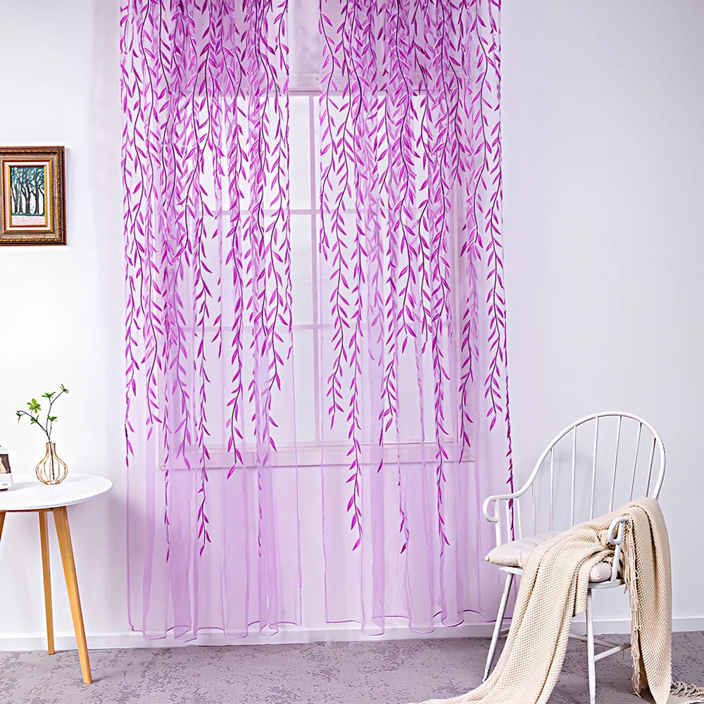 Inverted willow wicker pattern curtain with rod pocket top, polyester fibre construction in green colour option