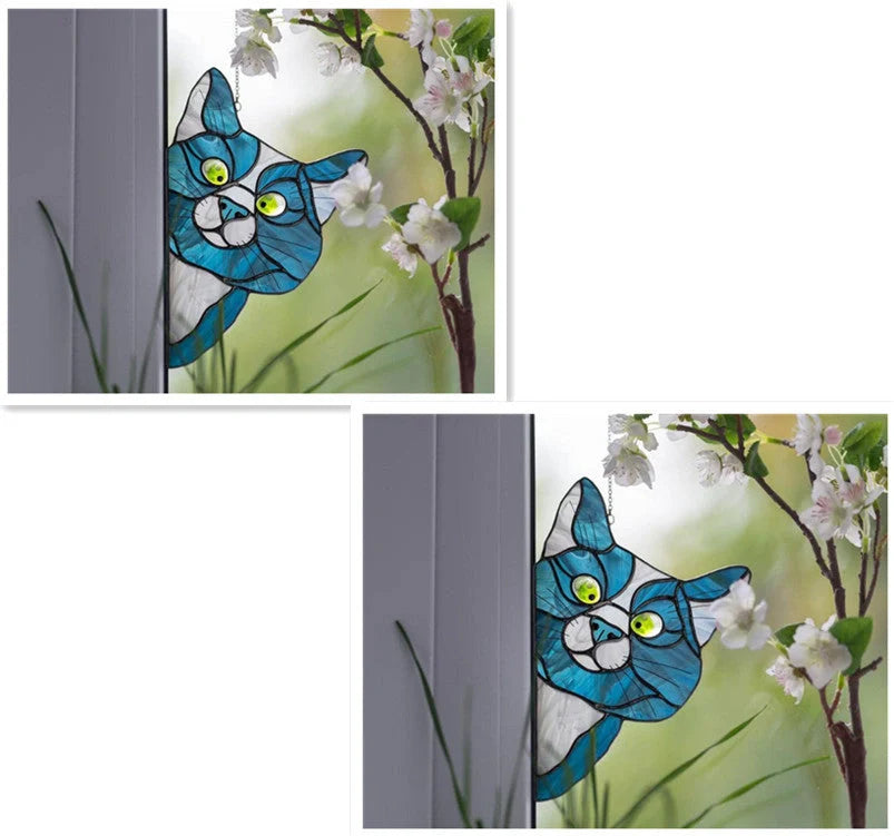 Colorful PVC cat window sticker with double-sided design for home and car decoration