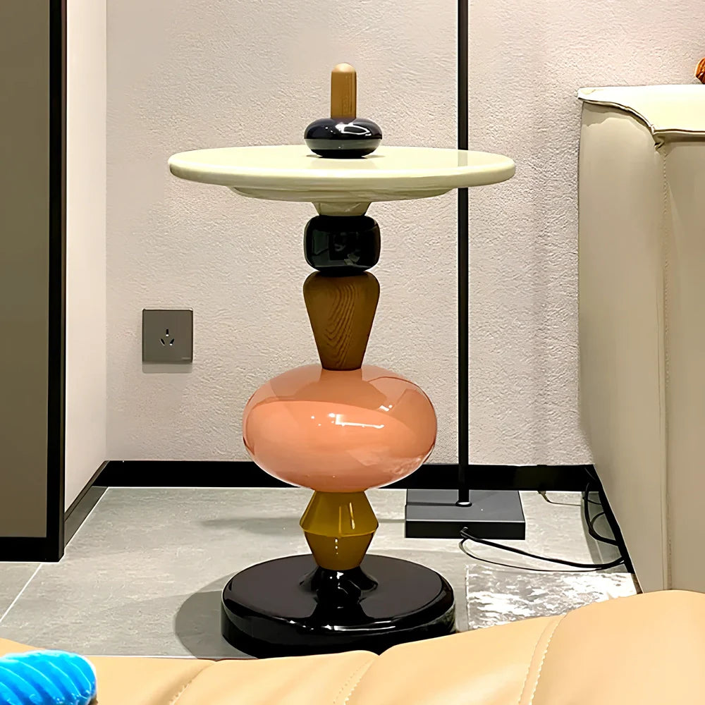 Nordic minimalist side table with 45cm diameter wood top and stainless steel base