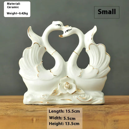 Handmade ceramic swan ornament with glazed surface in porcelain-like material