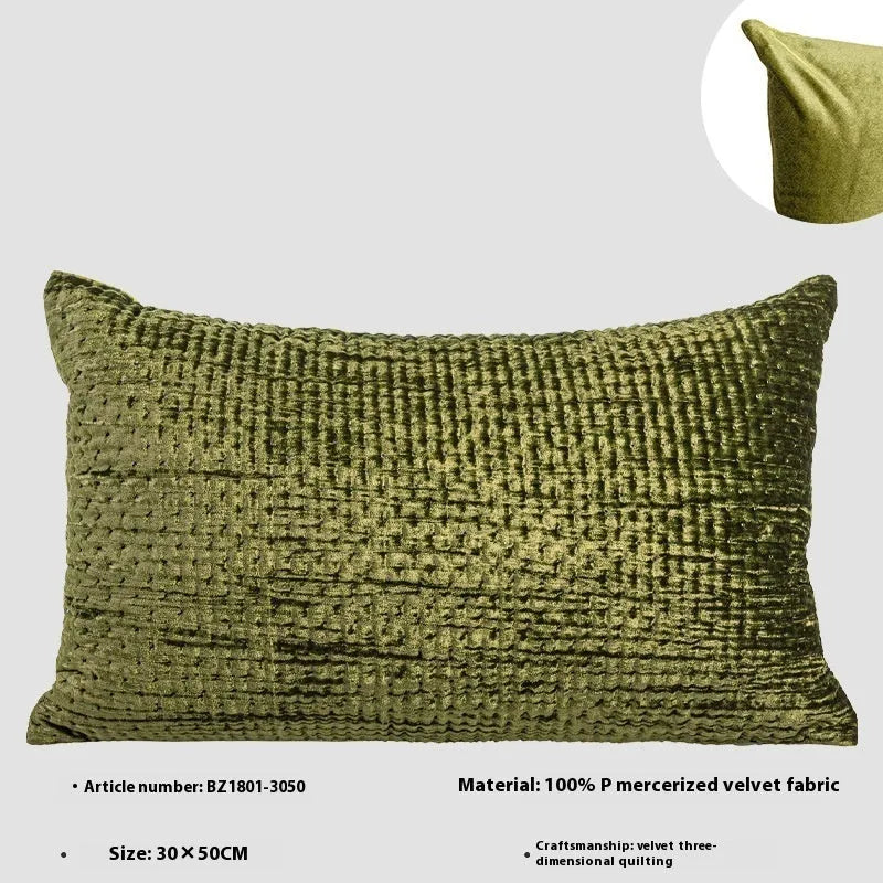 Antique style quilted cushion pillow with mercerised velvet embossing in green, red, mocha, or orange colours