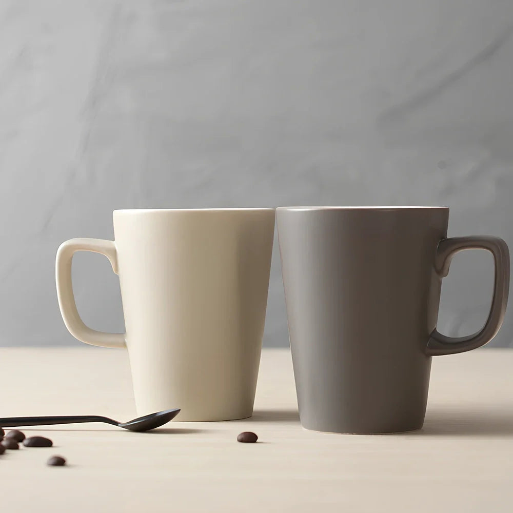 Creative office mug with handle in black, grey, khaki or light grey with enamel coating