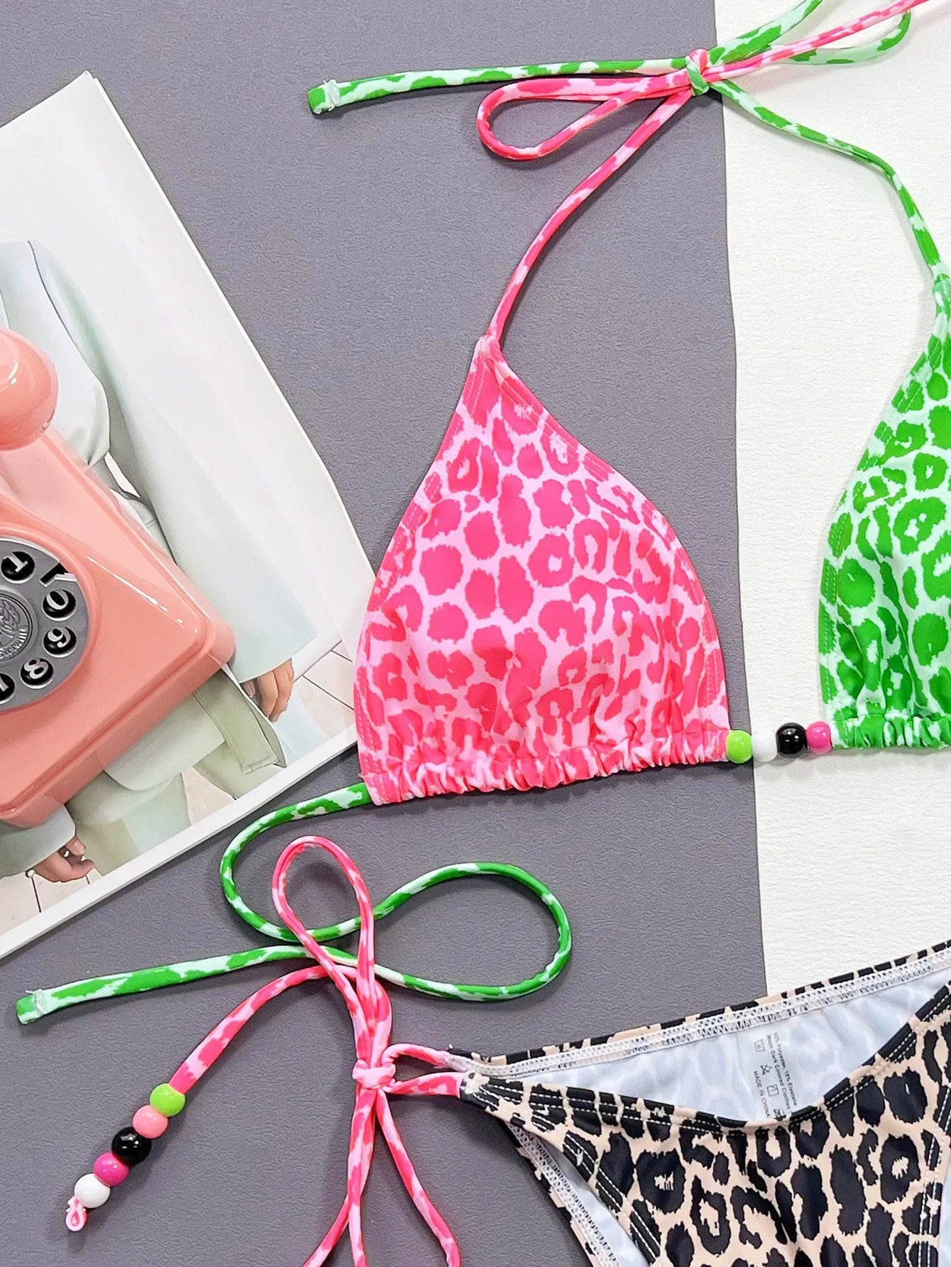 Women's leopard print bikini swimsuit with European American styling