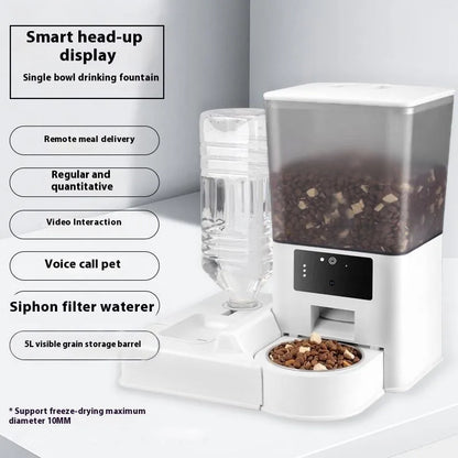 Intelligent pet feeder with stainless steel bowl and 5L capacity for dogs and cats