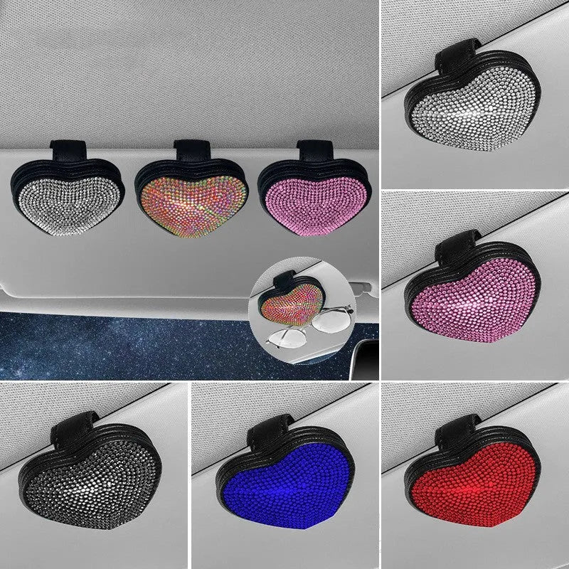 Car sun visor storage clip with diamond design measuring 8.0 by 7.3 cm with magnetic closure