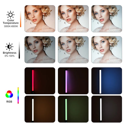 Handheld dual colour temperature LED photography fill light stick with RGB modes and USB charging