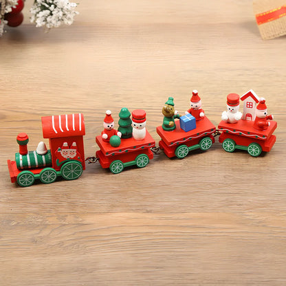Christmas wooden train window decoration with manual craftsmanship and cartoon styling
