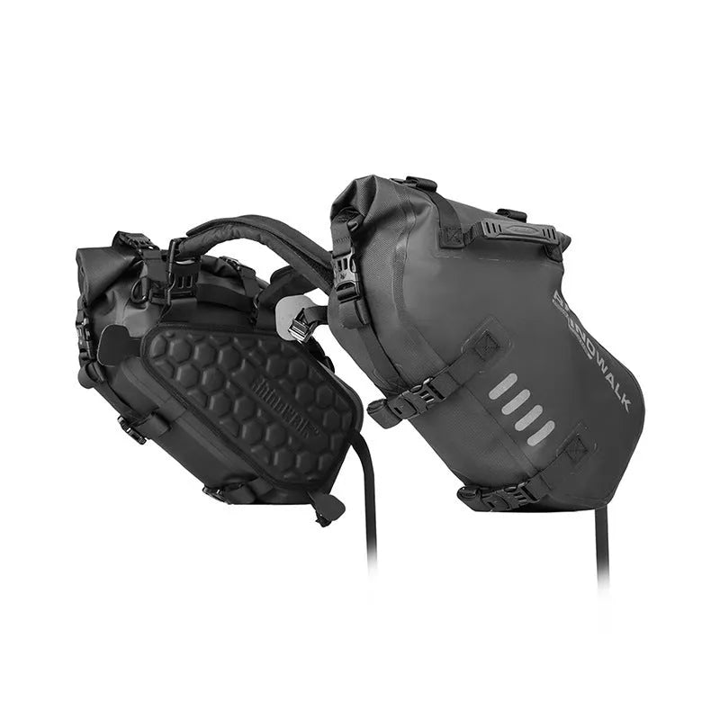 Pair of full waterproof motorcycle side bags, 18L each, polyester, black or orange, rear seat fitment