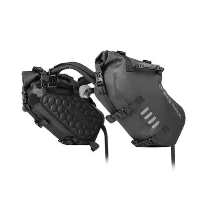 Pair of full waterproof motorcycle side bags, 18L each, polyester, black or orange, rear seat fitment