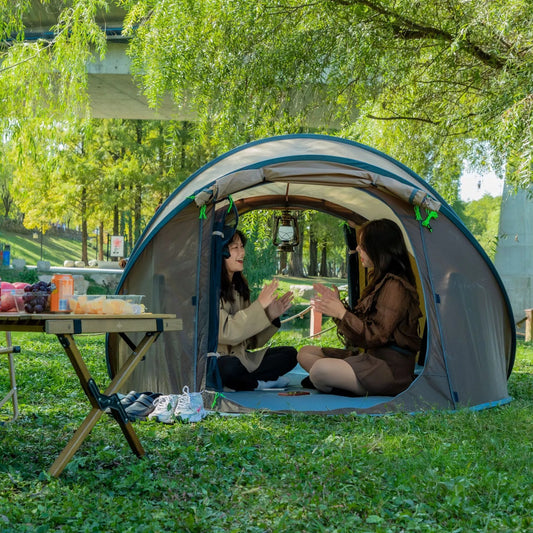 Single-Layer Automatic Speed Open Tent in dark green and brown, perfect for outdoor adventures